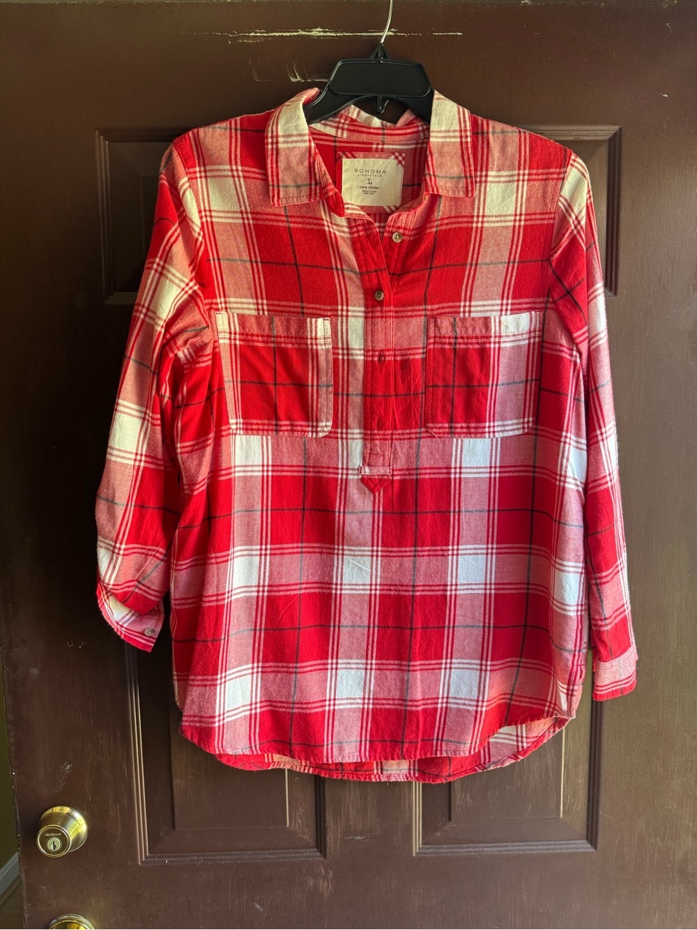Sonoma Plaid 3/4 Button Up Shirt Size Large NWOT